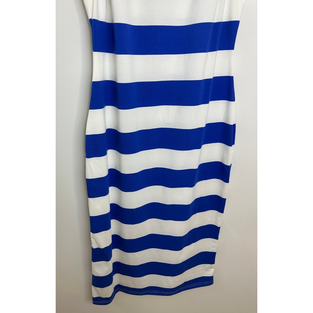 NEW On 34th Ringer Trim Sleeveless Knit Midi Dress Cobalt Blue Wht Stripe Large - Picture 5 of 15